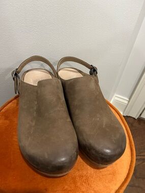 Dansko Taupe Leather Slingback Clog Mule